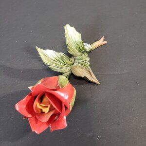 Vintage Made in Italy Capodimonte Porcelain Single Red Rose Bud Figurine 6"